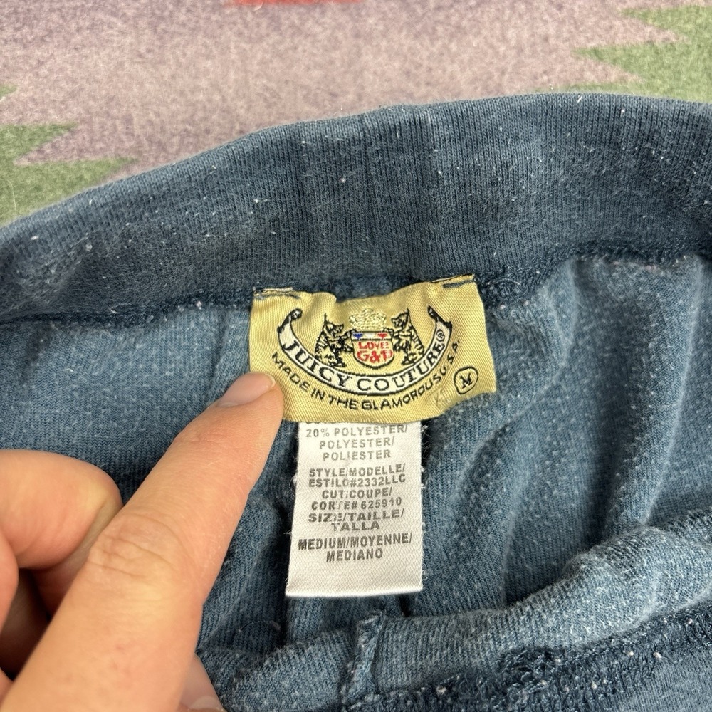 Vintage Y2K Juicy Couture Track Pants Size Medium Blue Low Rise Wide Leg Velour - Picture 7 of 11